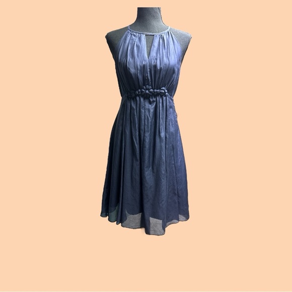 Esley Silk Blue Pleated Halter Midi Sundress Size Medium - Picture 1 of 8
